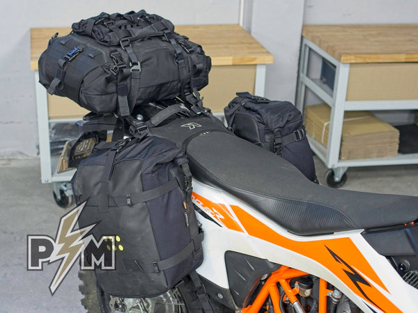 KTM 690 Enduro R set for camping trip with Kriega luggage Perunmoto