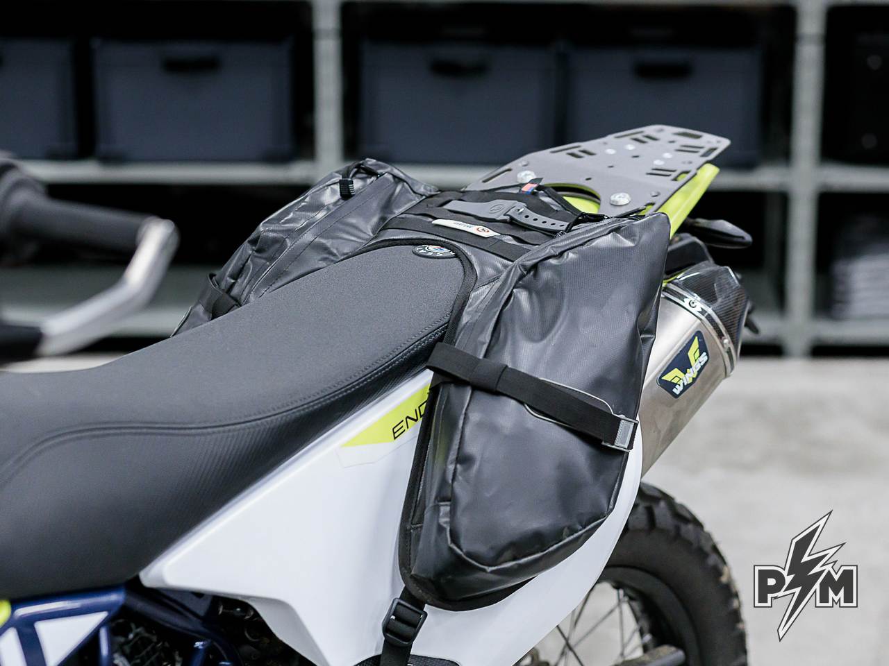 Perun moto Husqvarna 701 Luggage rack & Heel guards with Giant Loop Mojavi