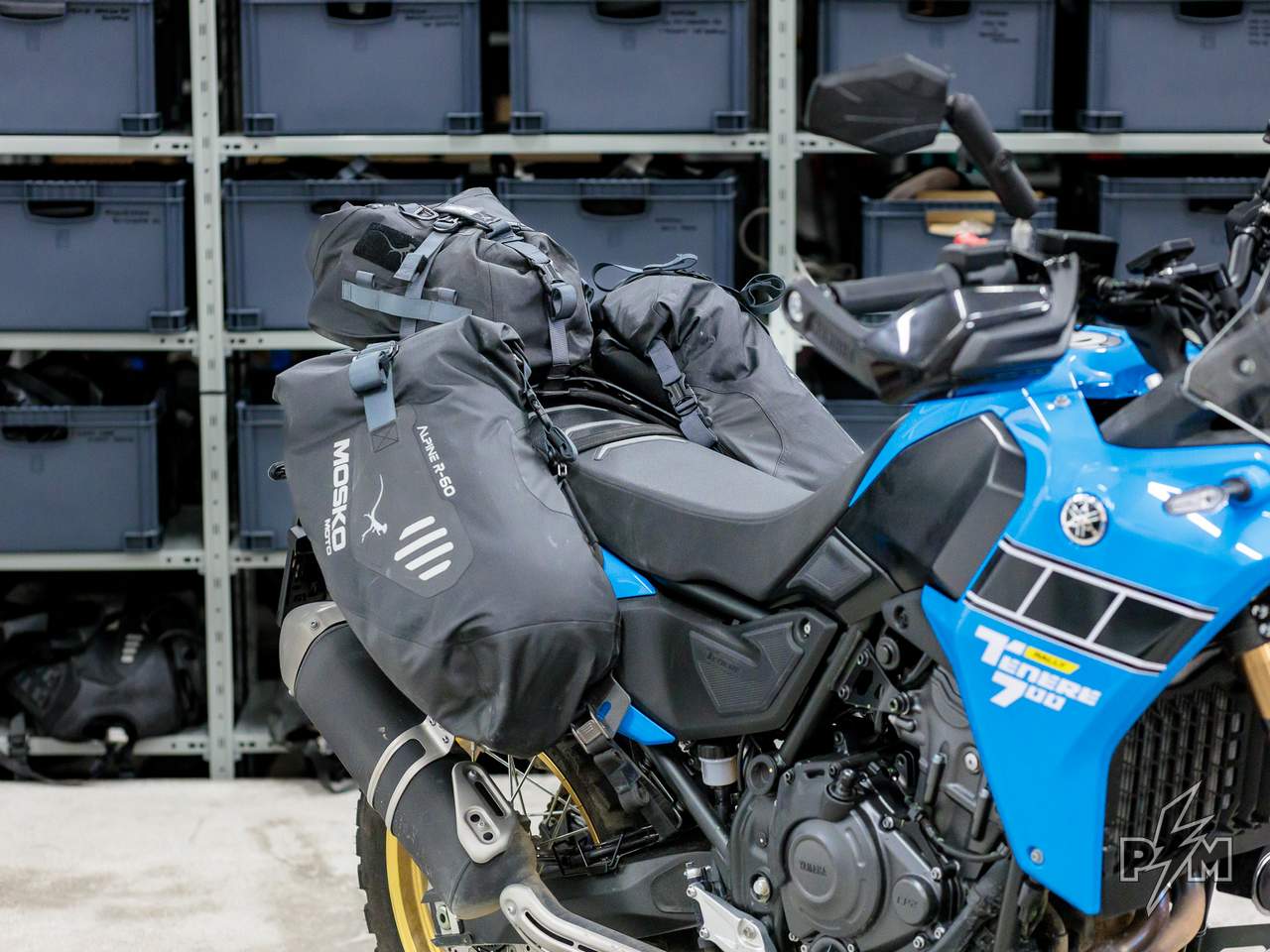 Perun moto Yamaha Tenere 700 Top luggage rack and Tie-down brackets with Mosko moto Alpine 60 Rackless