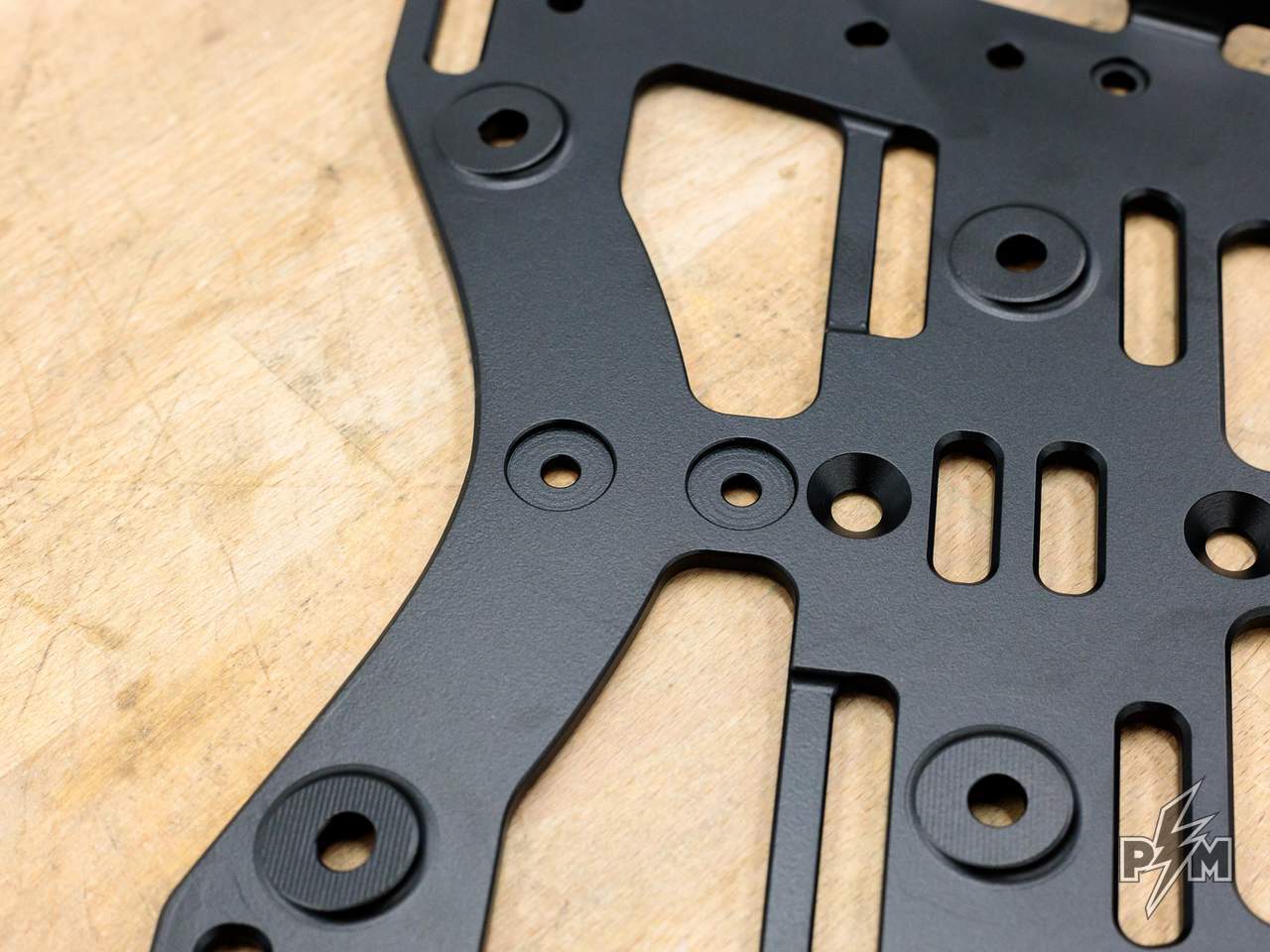 Perun moto Billet top rack Large for KTM 790 & 890 Adventure - Detail of the CNC machined underside with 3D spacer platforms and washer pockets