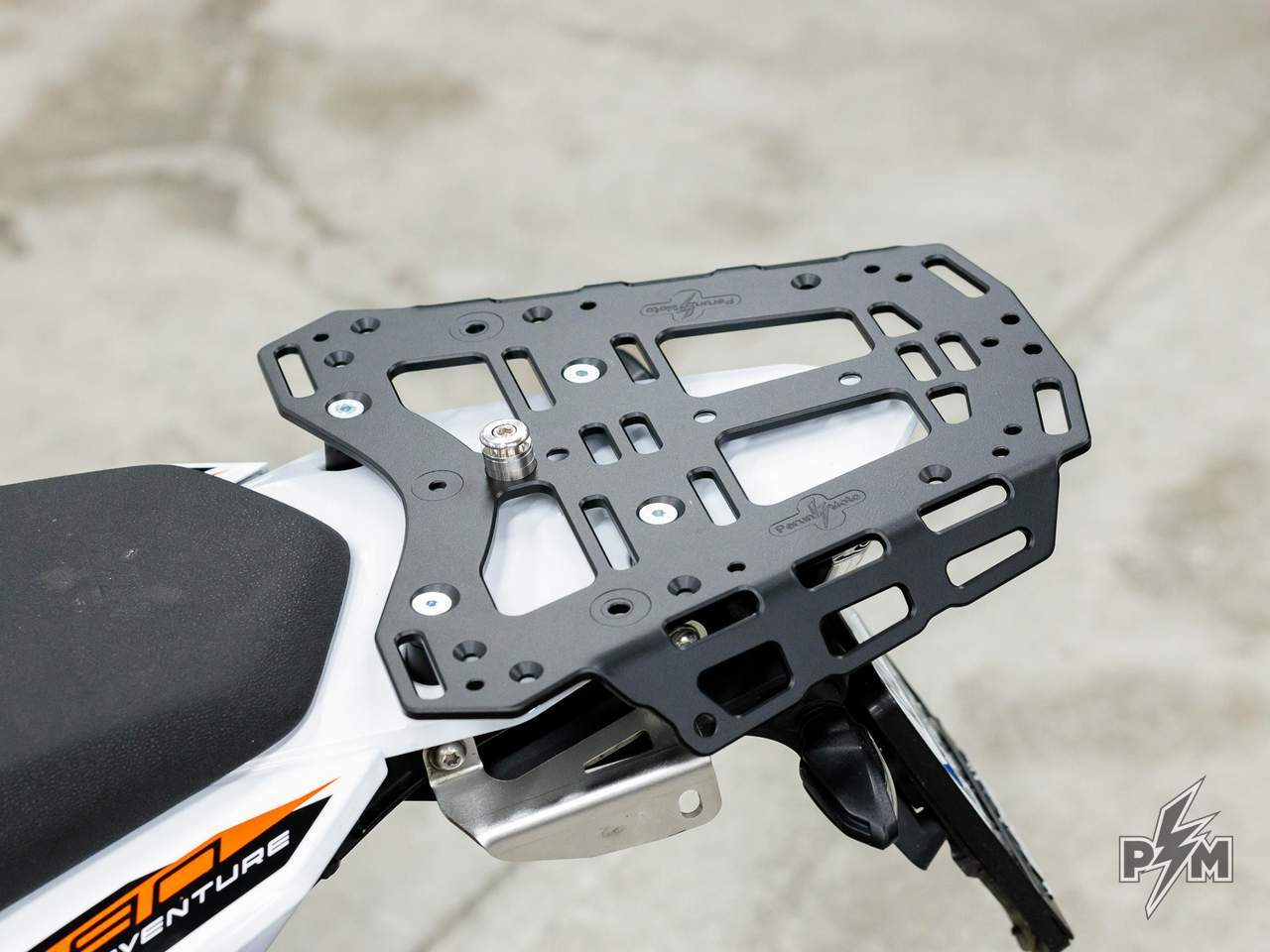 Perun moto Billet top rack Large for KTM 790 & 890 Adventure with the Gnoblin hardware installed in rear poition
