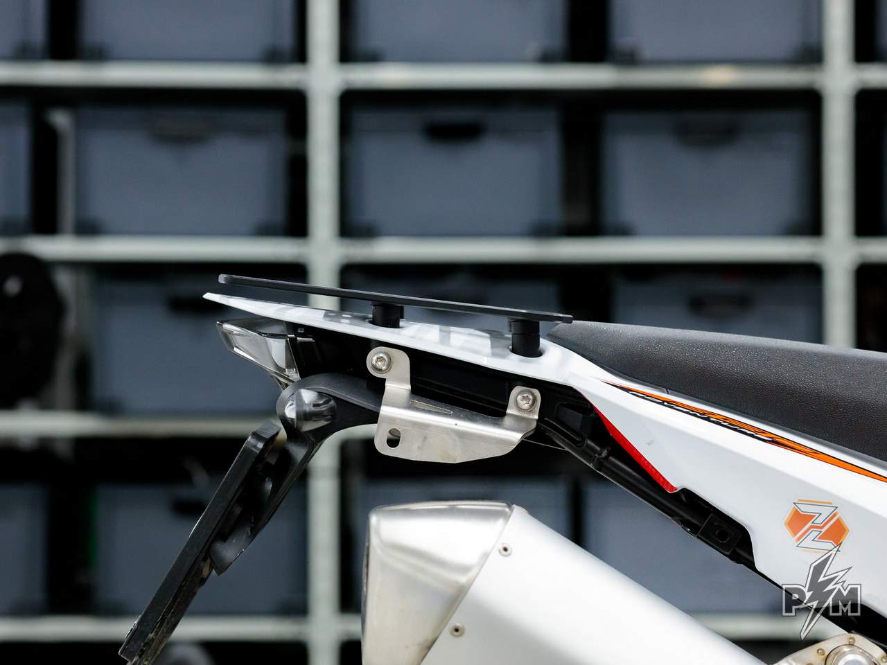 Perun moto Billet Top Rack Small for KTM 790 and 890 Adventure - side view showing low profile of the rack which sits inline with the stock seat