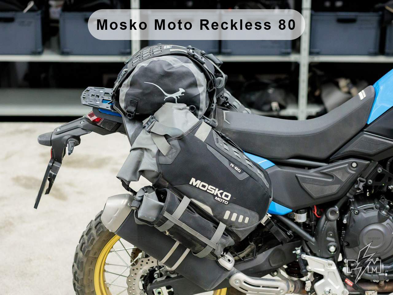 Perun moto Yamaha Tenere 700 Top luggage rack Gen2 and Tie-down Brackets with Mosko moto Reckless 80 V4.0 Revolver. The bags are attached to the rack with the Gnoblin quick release system