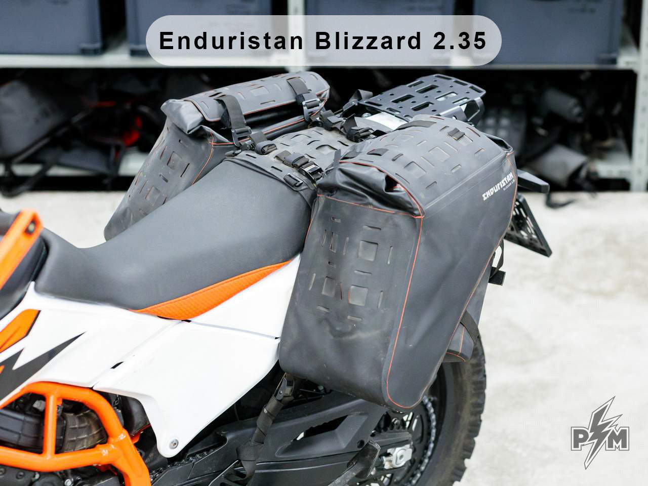 Perun Moto KTM 390 Adventure R, X & Enduro Top luggage rack, Heel guards with Enduristan Blizzard 2.35 and quick release Anchor point