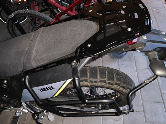 Perun moto Tenere 700 top rack and Outback Motortek pannier rack