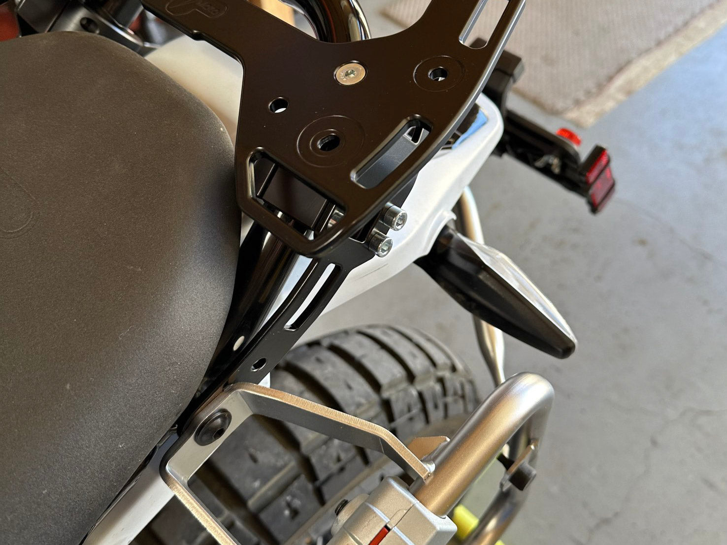 Perun moto Ducati DesertX Top luggage rack and OEM pannier racks