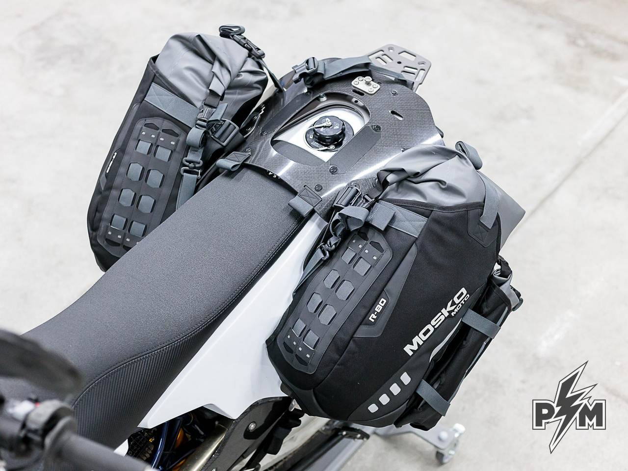 Perun moto Husqvarna 701 Luggage rack and Heel guards with Mosko moto Reckless 80