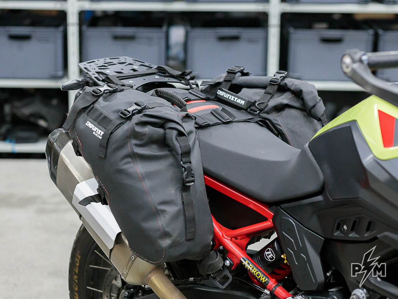 Perun Moto BMW F900GS Top luggage rack & Tie-down brackets with Enduristan Blizzard XL