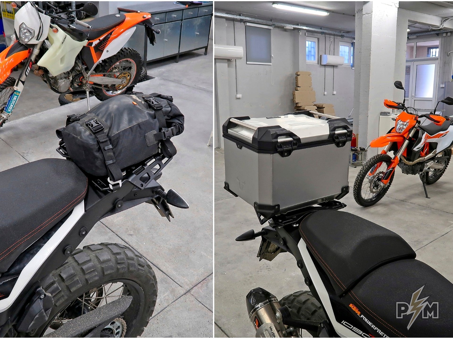 SW-Motech Trax 38l top case and Kriega US-20 on 1X90 Top luggage rack with Subplate