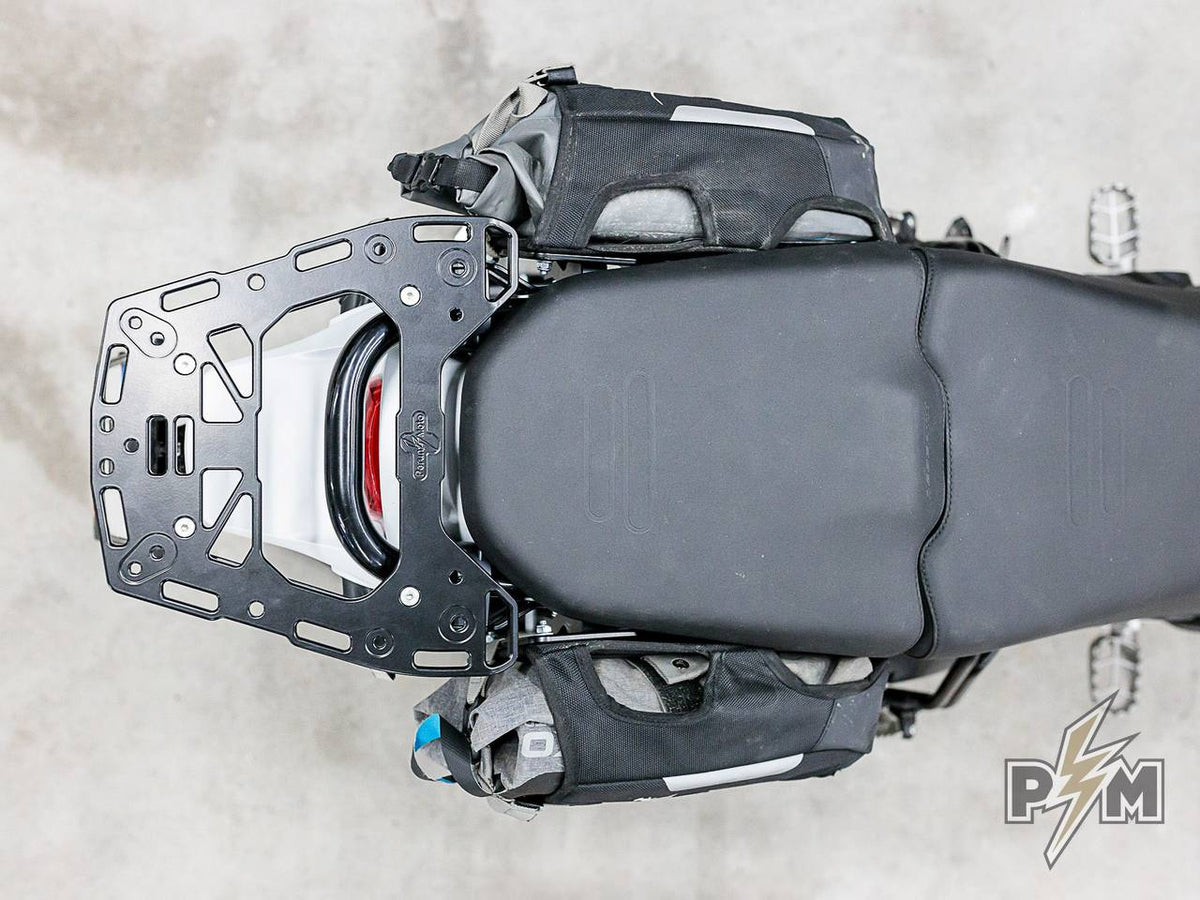 Perun moto - Ducati DesertX Side Carriers + Top rack + Mosko moto Aux Pox 4l - 11