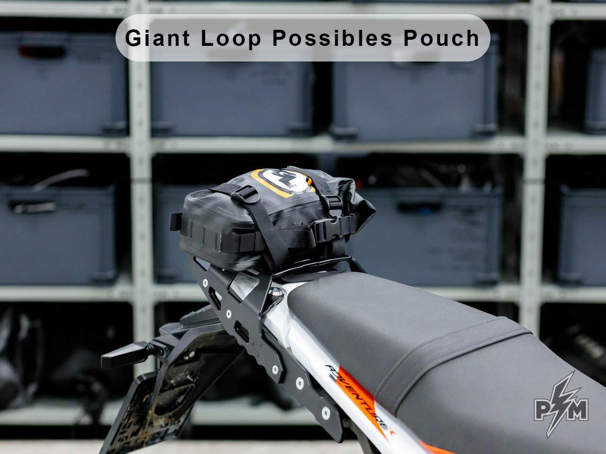 Perun moto KTM 390 Adventure R X Enduro Top luggage rack with Giant Loop Possibles pouch installed