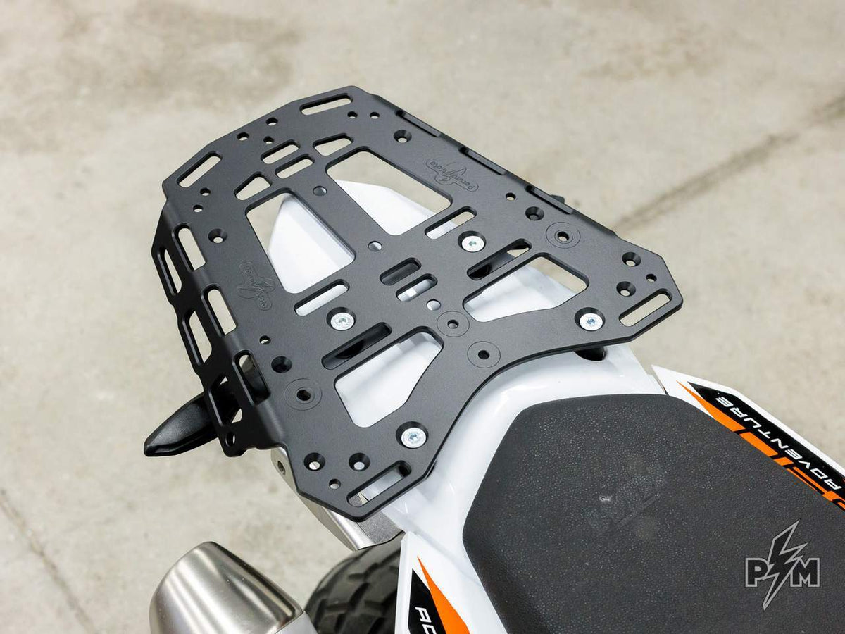Perun moto Billet top rack Large for KTM 790 &amp; 890 Adventure installed without OEM grab handles