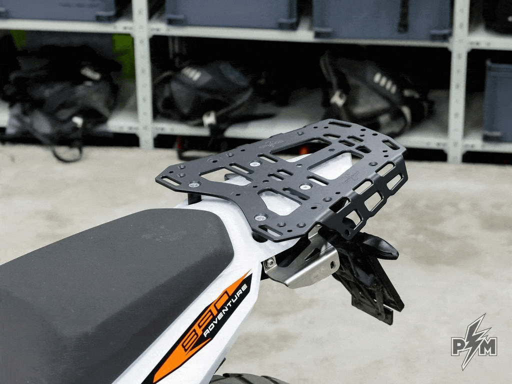 Perun moto Billet top rack Large for KTM 790 &amp; 890 Adventure Gnoblin mounting positions animation