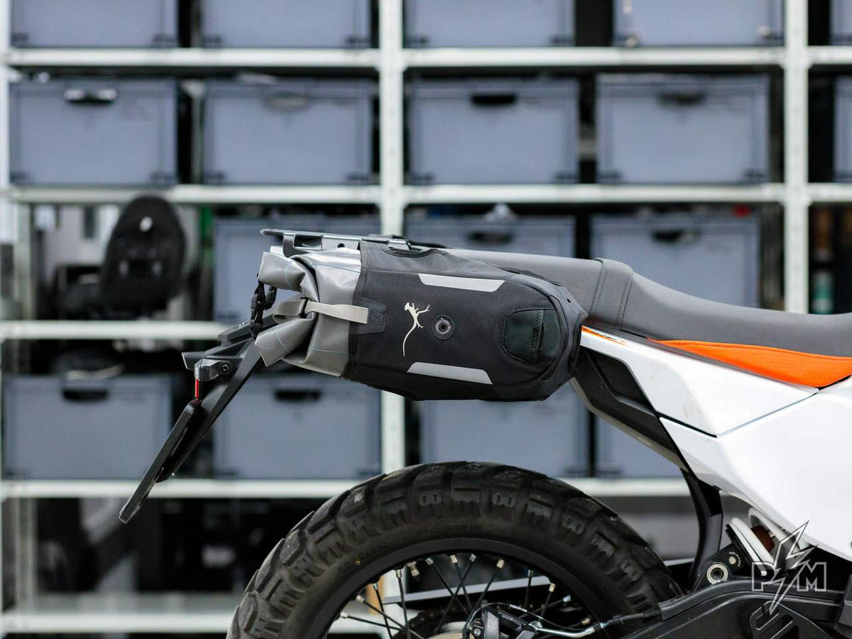 Perun Moto KTM 390 Adventure R or X / Enduro 390 AuxPox supports side view with bags installed