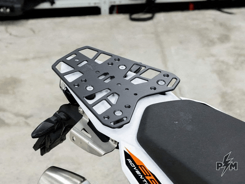 Perun moto Billet Top Rack Small for KTM 790 and 890 Adventure - animation showing different positions for the installation of the Mosko moto Gnoblin