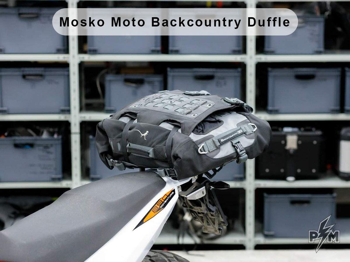 Perun moto Billet top rack Large for KTM 790 &amp; 890 Adventure with Mosko moto 30 liter Backcountry Duffle bag