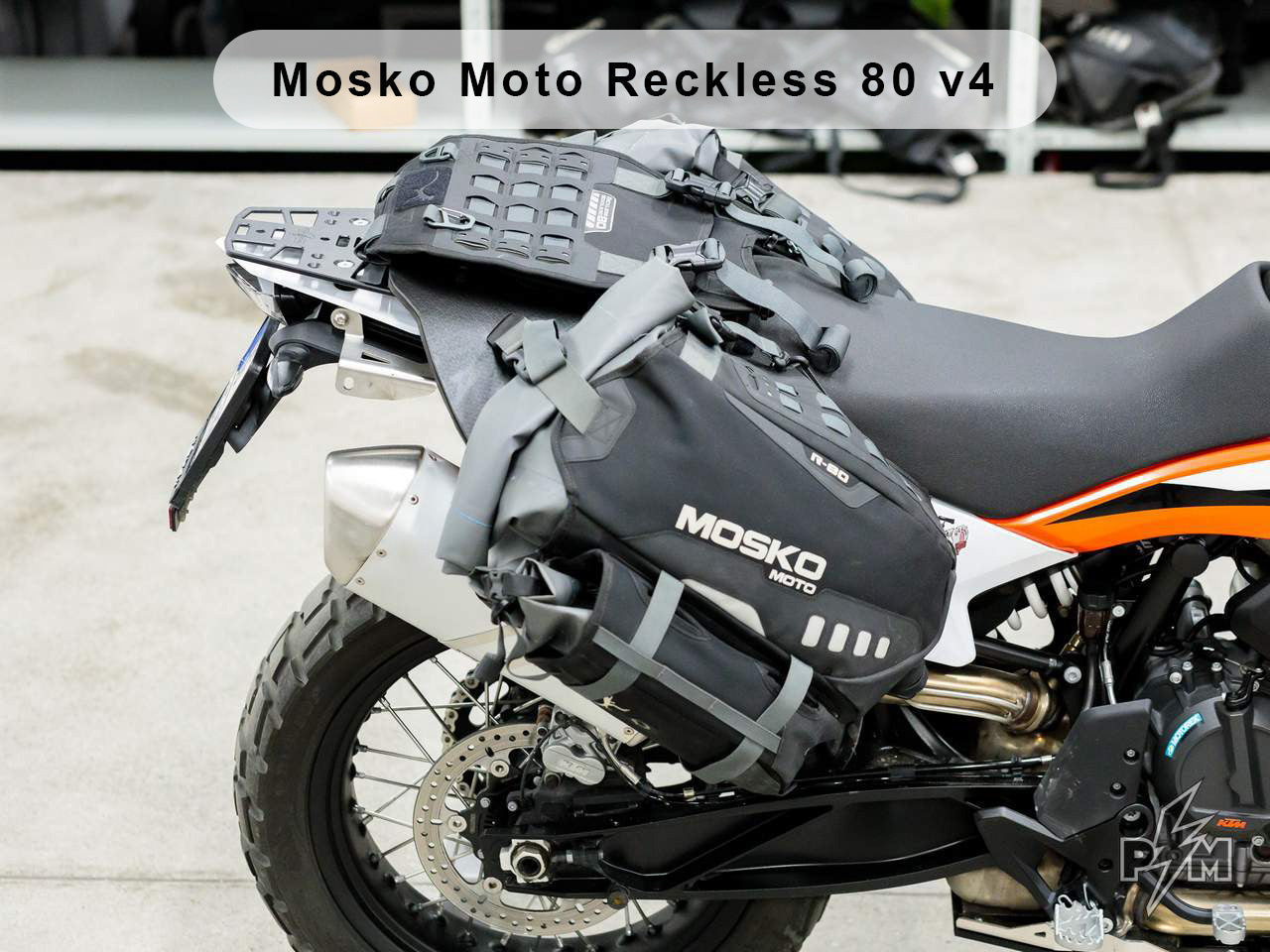 Perun moto Billet Top Rack Small for KTM 790 and 890 Adventure - With Mosko Moto Reckless 80 v4 installed with the Gnoblin quick mounting system