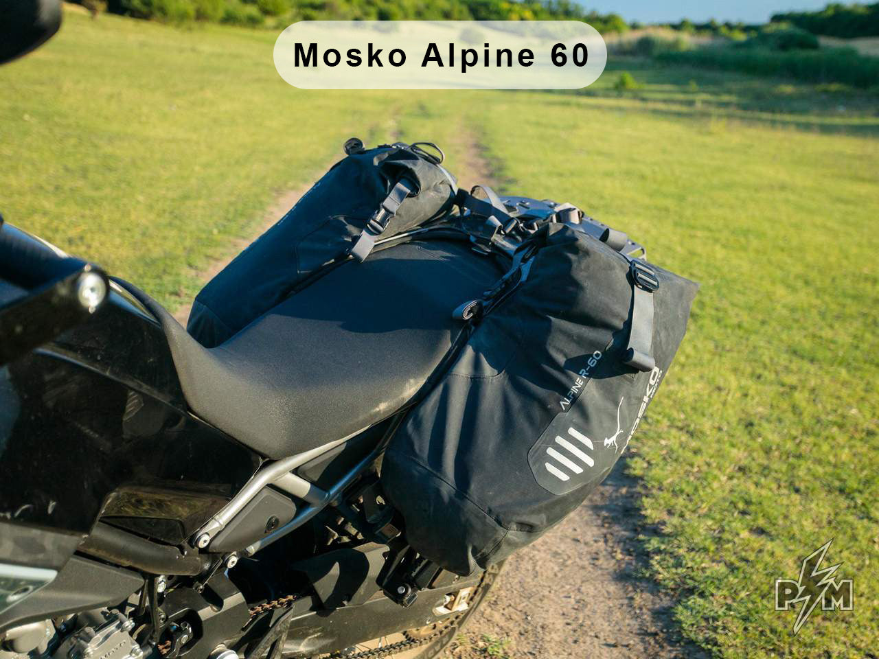 Perun moto CF-Moto MT 450 / IBEX Top luggage rack with Mosko moto Alpine 60 Rack-less bags mounted using the Gnoblin quick release system