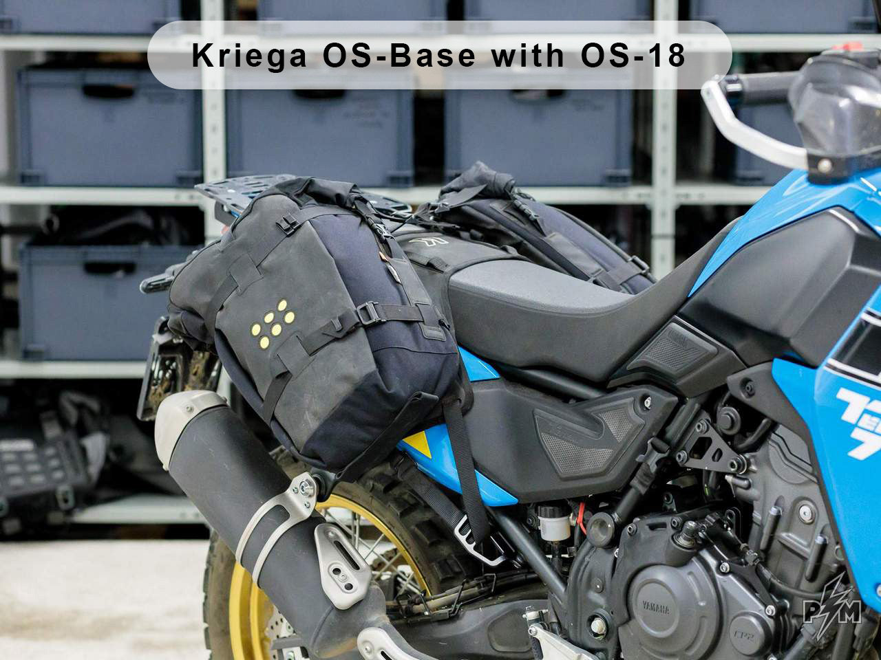 Perun moto Yamaha Tenere 700 Top luggage rack Gen2 and Tie-down brackets with Kriega OS-Base and OS-18 bags
