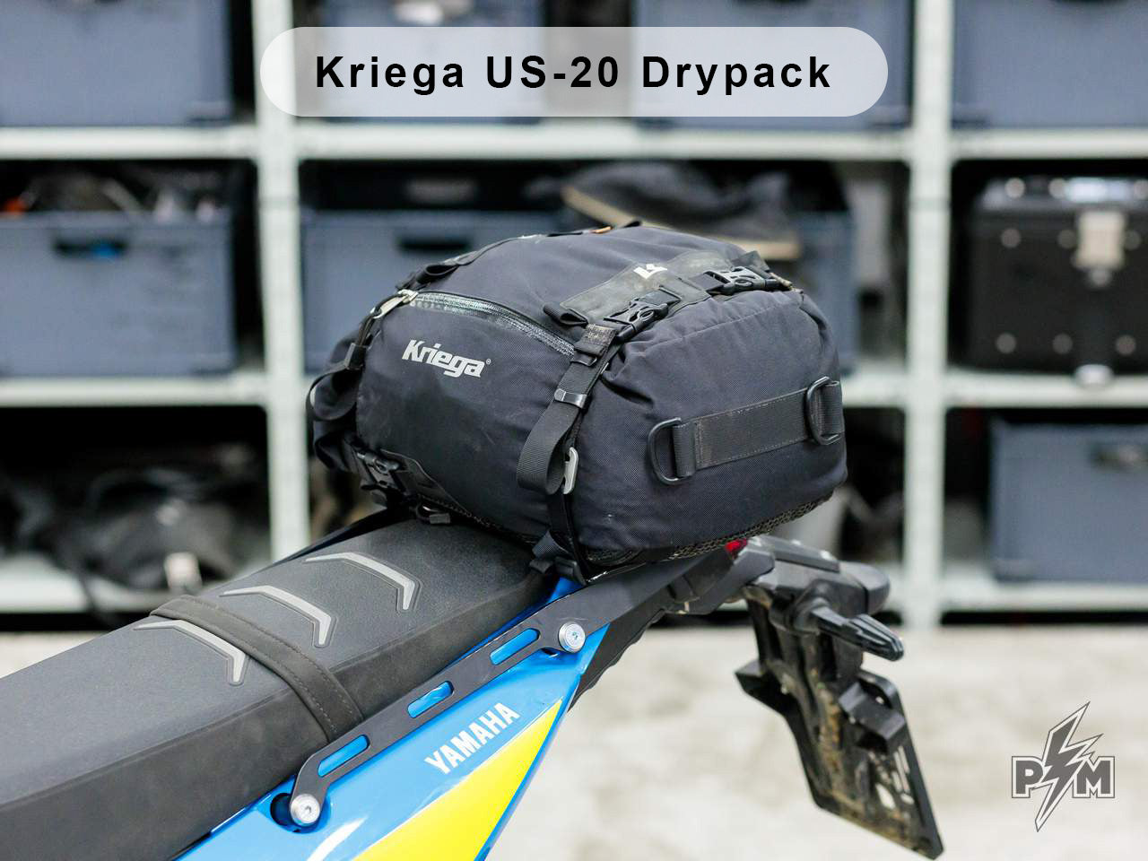 Perun moto Yamaha Tenere 700 Top luggage rack Gen2 + Kriega US-20 Drypack. Mounted with OS-rack loops and OS-frame loops.